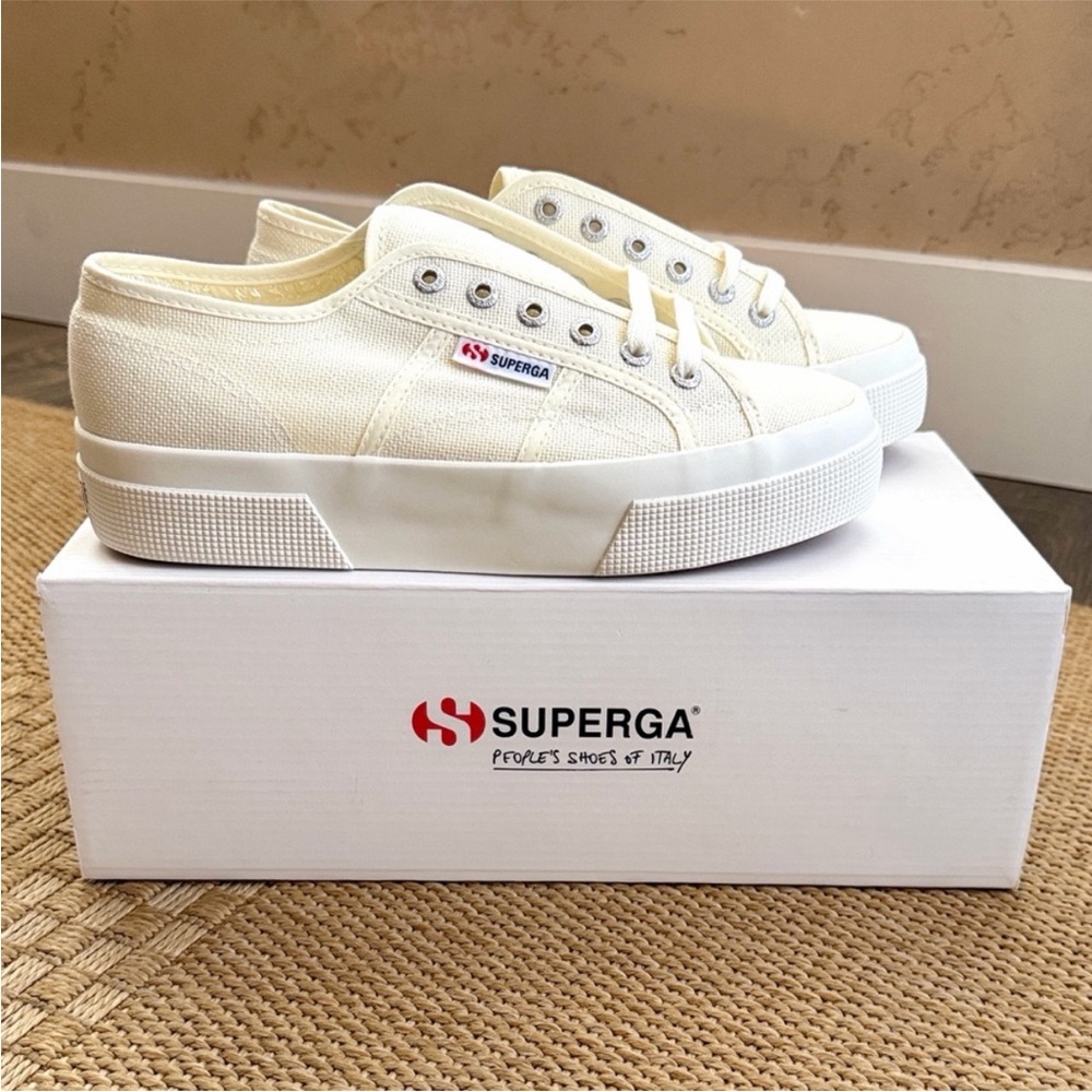 Superga Women's 2790 Beige-Natural Canvas Platform Sneaker—7.5 - Picture 2 of 13